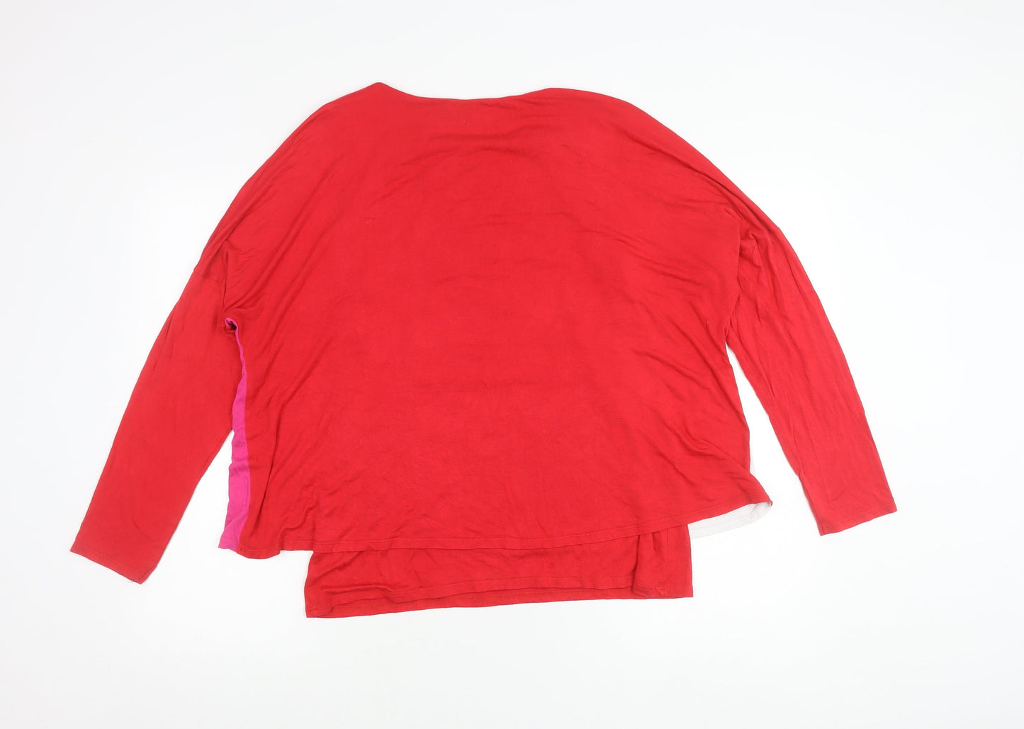 Phase Eight Women’s Red Pink Colourblock Long Sleeve Cotton T-Shirt UK 16