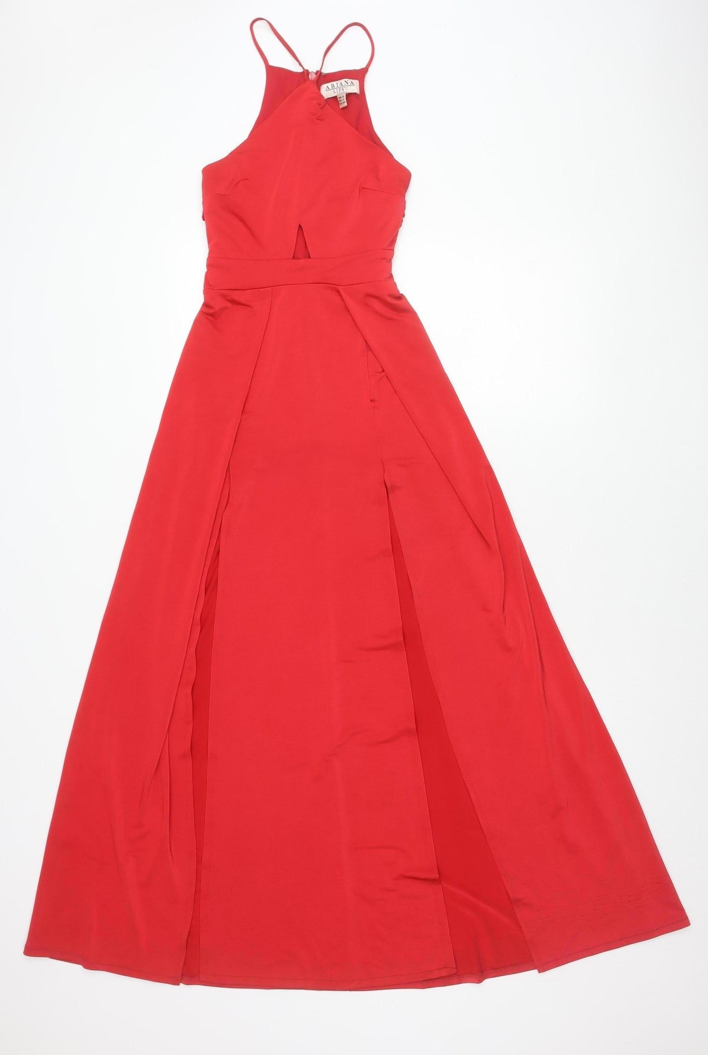 Lipsy Women Red Maxi Evening Dress Size 6 V-Neck Ruched Formal