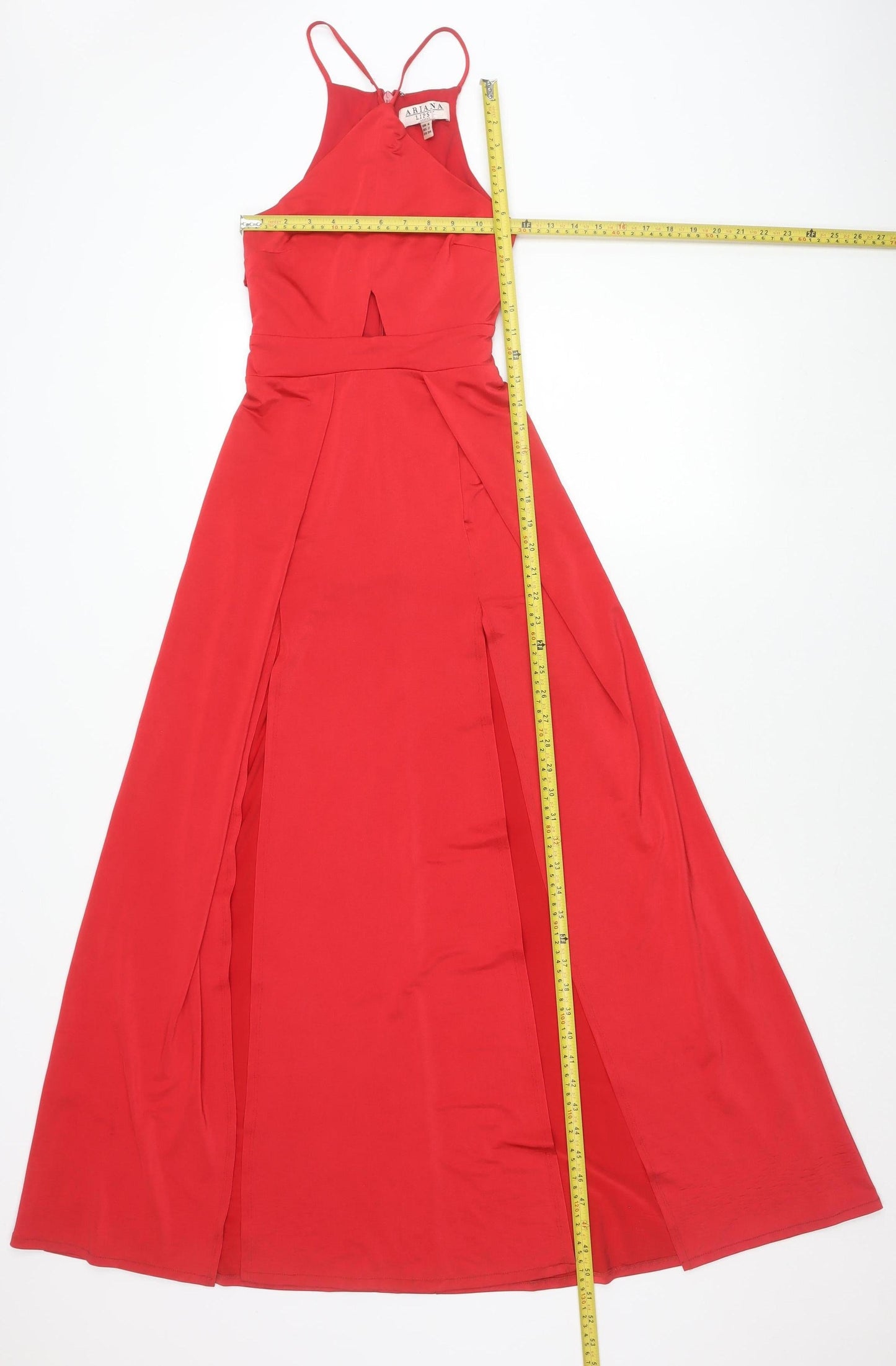 Lipsy Women Red Maxi Evening Dress Size 6 V-Neck Ruched Formal