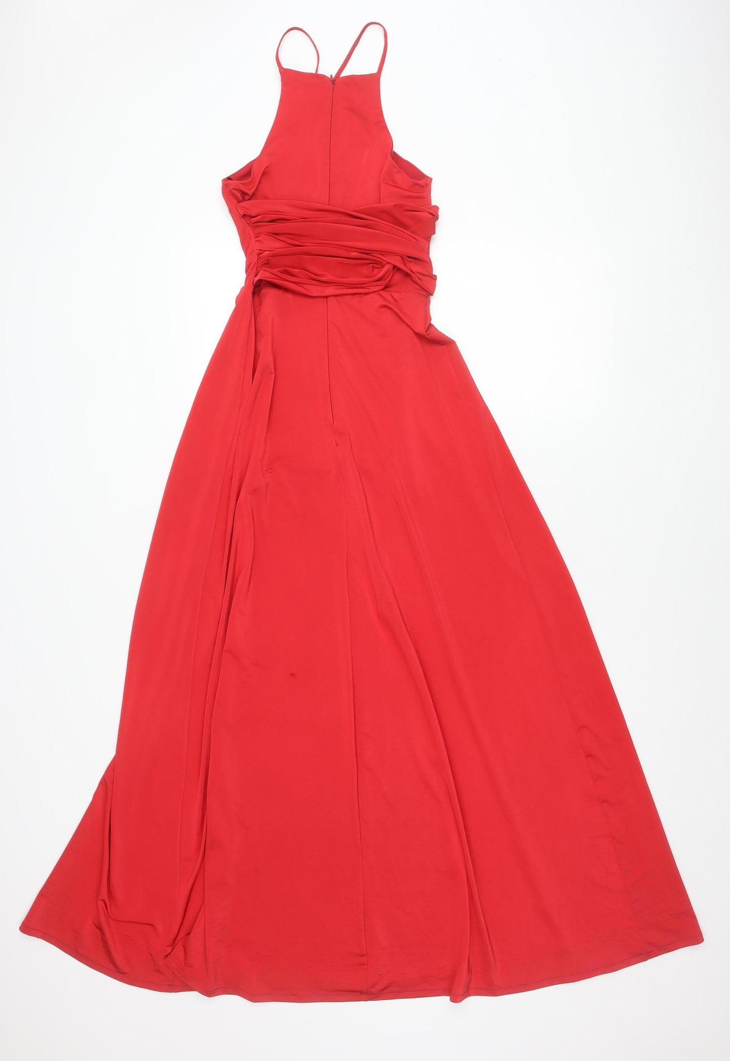 Lipsy Women Red Maxi Evening Dress Size 6 V-Neck Ruched Formal