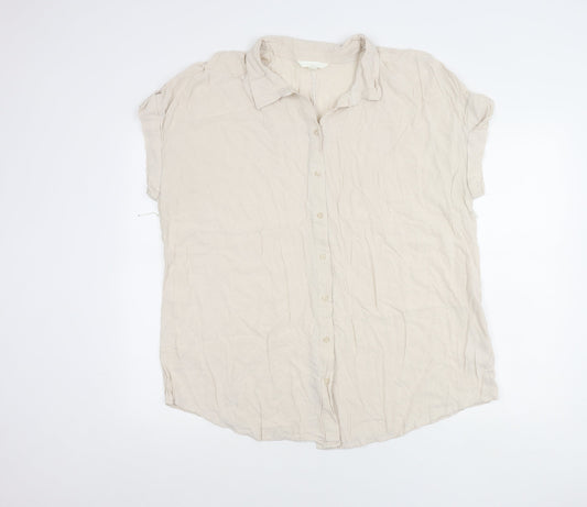 H&M Mama Womens Beige Button-Up Shirt Size 16 Short Sleeve Viscose
