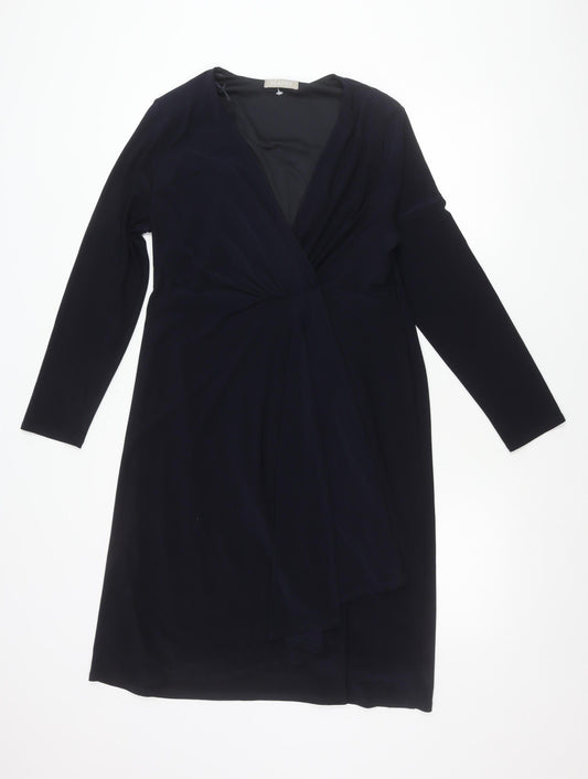 Planet Women’s Navy Blue Size 12 Wrap Dress Long Sleeve Knee Length