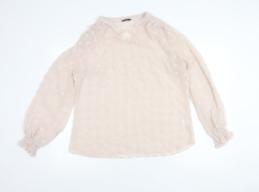 Roman Women Beige Polka Dot Tunic Blouse Size 16 Long Sleeve Sheer