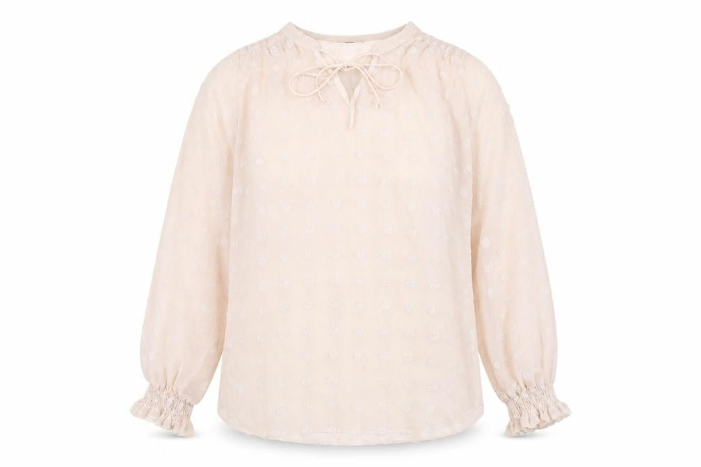 Roman Women Beige Polka Dot Tunic Blouse Size 16 Long Sleeve Sheer