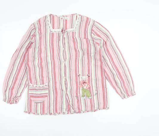 Macro Jones Women’s Pink Striped Cotton Tunic Shirt L