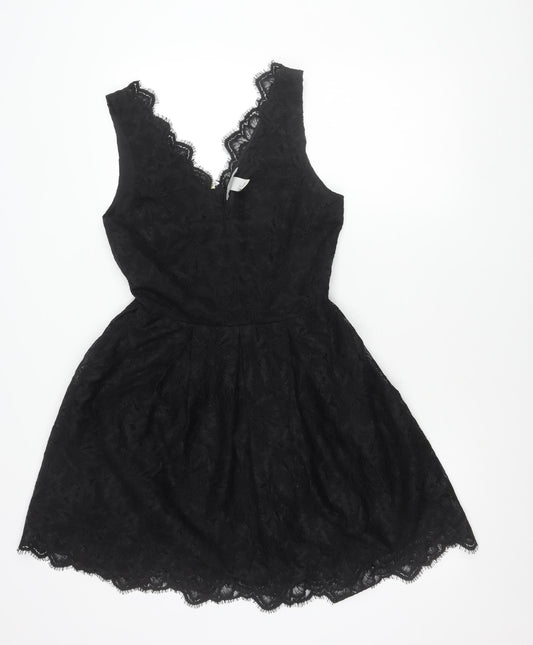 H&M Women Black Lace Fit & Flare Dress Size 8 Party Cocktail