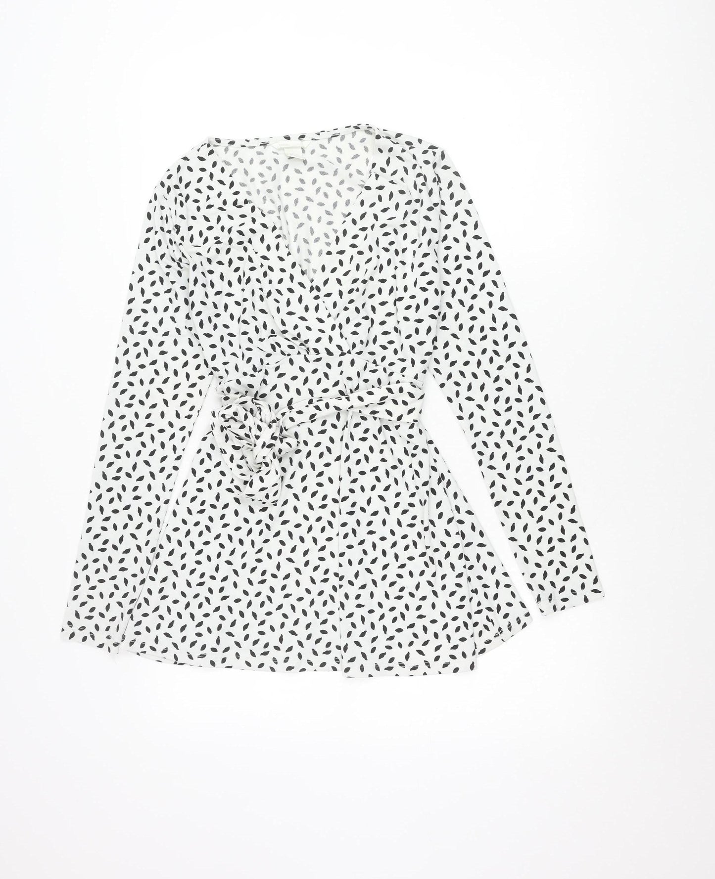 H&M Maternity Women's White Black Polka Dot Wrap Blouse Size 10