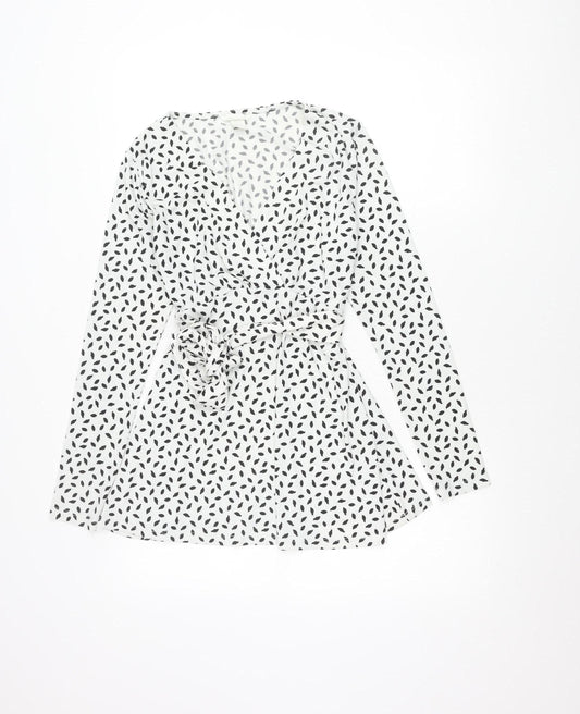 H&M Maternity Women's White Black Polka Dot Wrap Blouse Size 10