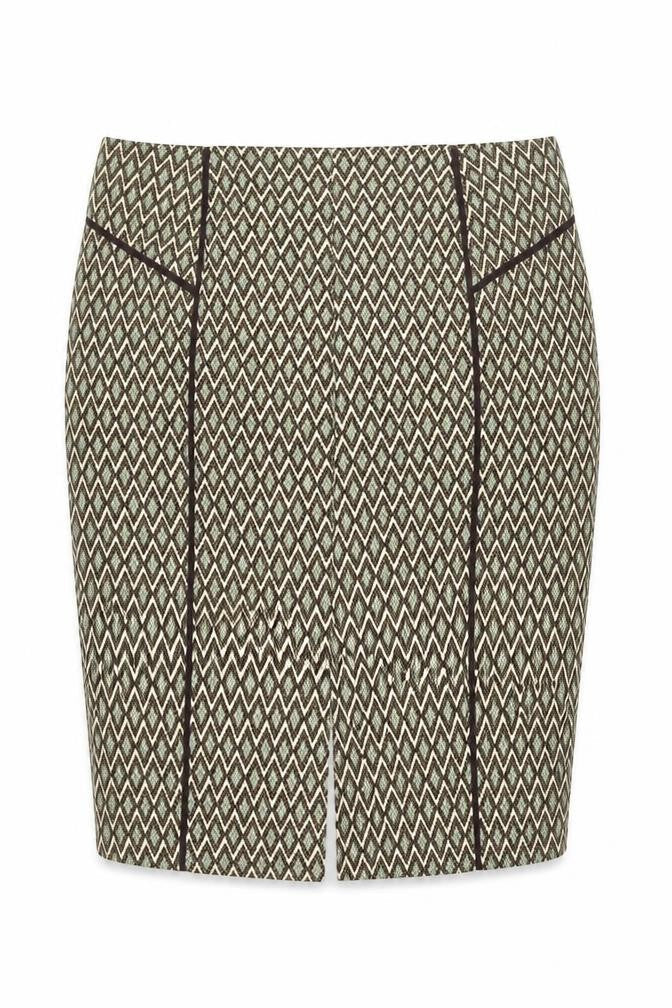 Cortefiel Women Brown Geometric Pencil Skirt Size 18 Lined Workwear
