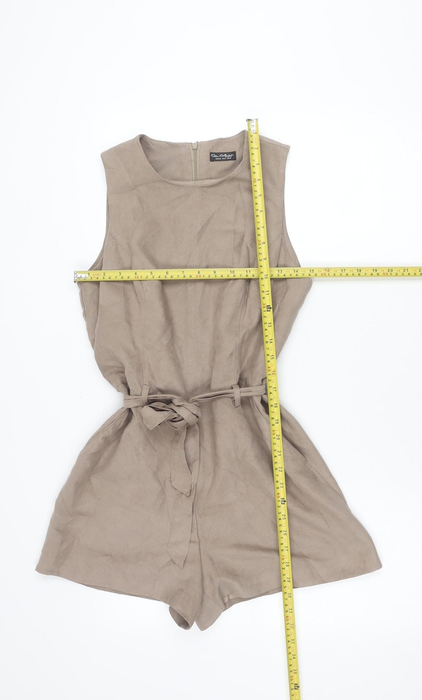 Miss Selfridge Women’s Beige Size 10 Sleeveless Belted Playsuit