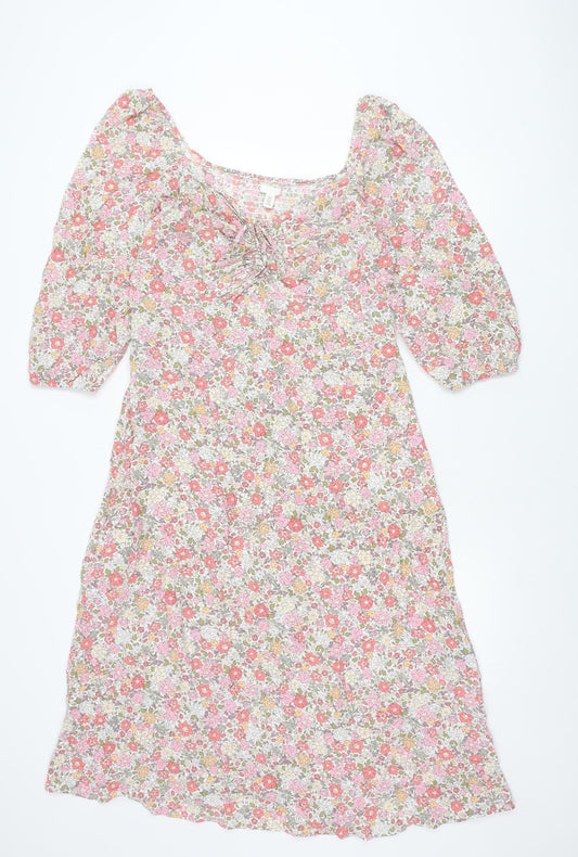 H&M Women’s Multicoloured XL Floral Puff Sleeve Shift Dress