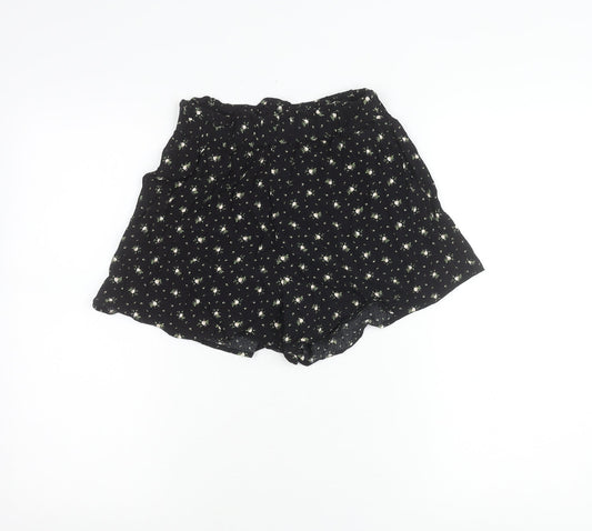 Hollister Women’s Black Floral Viscose Paperbag Shorts XS