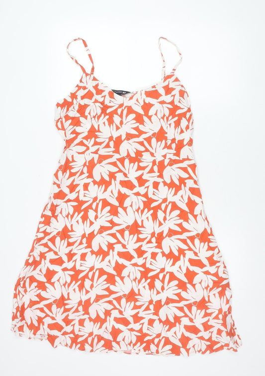 Uniqlo Women Orange Floral Viscose Slip Dress Size L Summer Casual