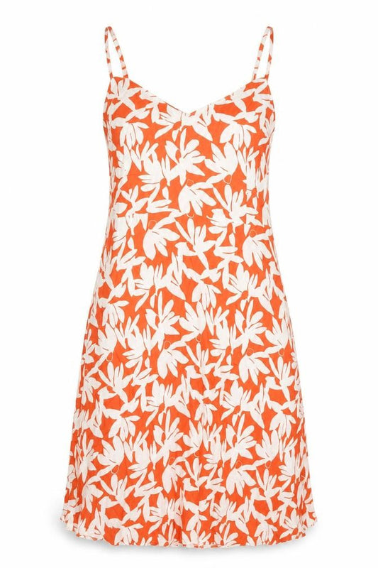 Uniqlo Women Orange Floral Viscose Slip Dress Size L Summer Casual