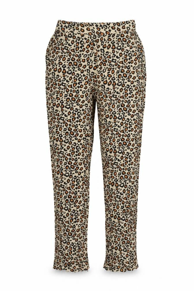 Pieces Women Beige Animal Print Jogger Trousers Size S Viscose