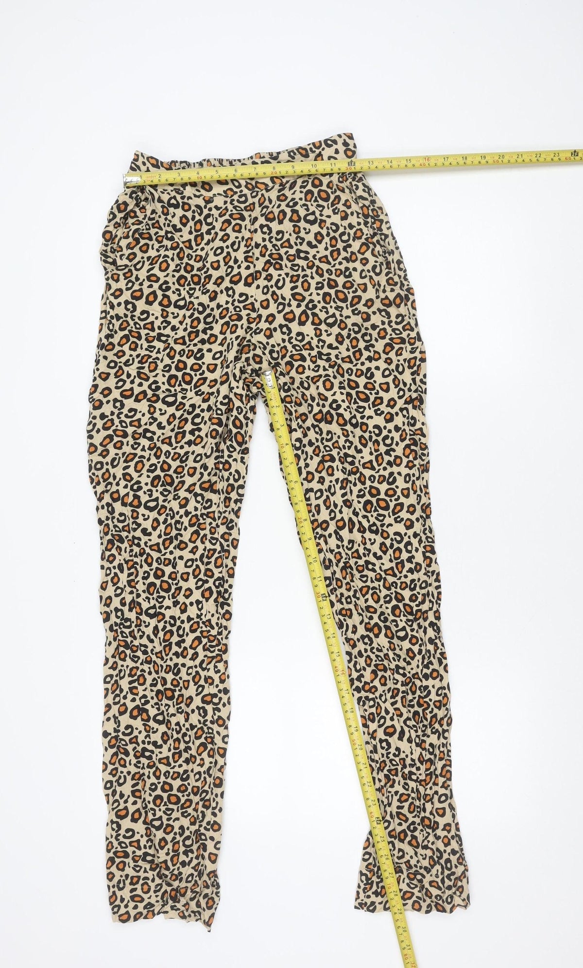 Pieces Women Beige Animal Print Jogger Trousers Size S Viscose