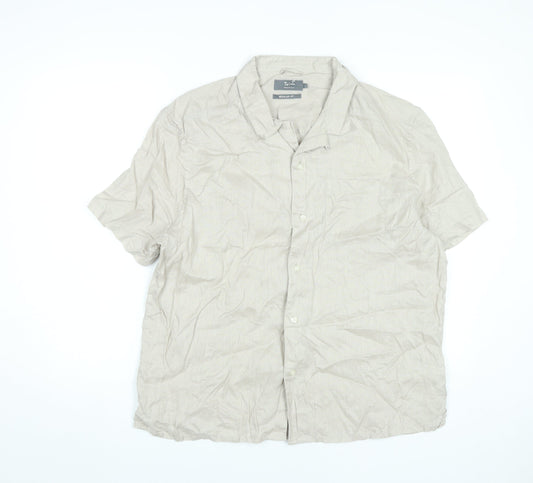 Tu Men’s Beige Linen Short Sleeve Button-Up Shirt L 42-44in