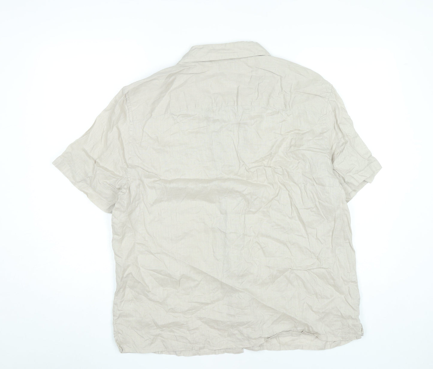 Tu Men’s Beige Linen Short Sleeve Button-Up Shirt L 42-44in