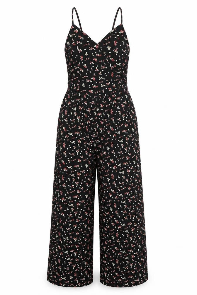 Zalora Womens Black Floral Wide-Leg Sleeveless Jumpsuit XL