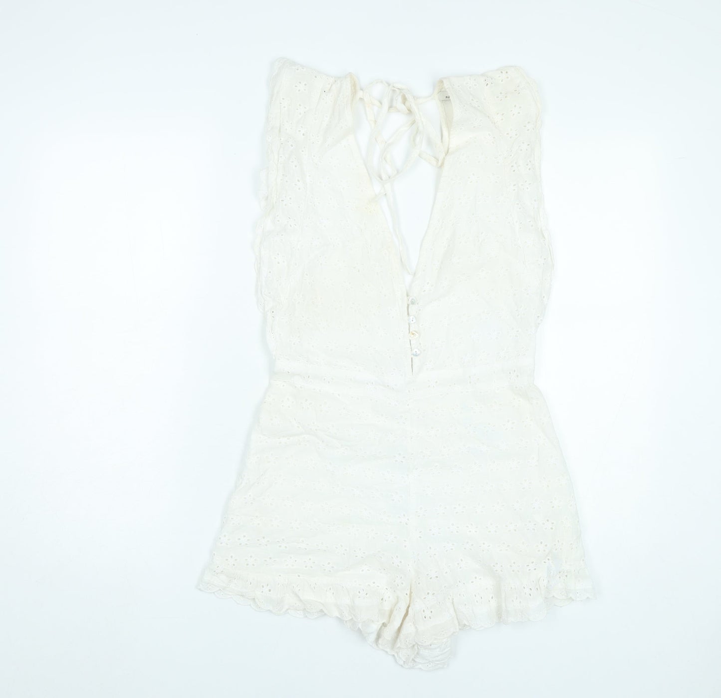 Pull&Bear Women’s Ivory Cotton Lace Playsuit Size 12 Summer Boho Festival