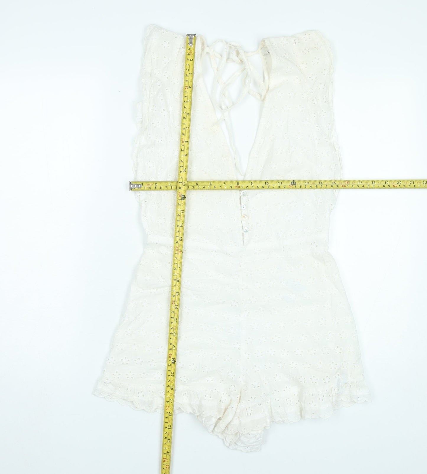 Pull&Bear Women’s Ivory Cotton Lace Playsuit Size 12 Summer Boho Festival