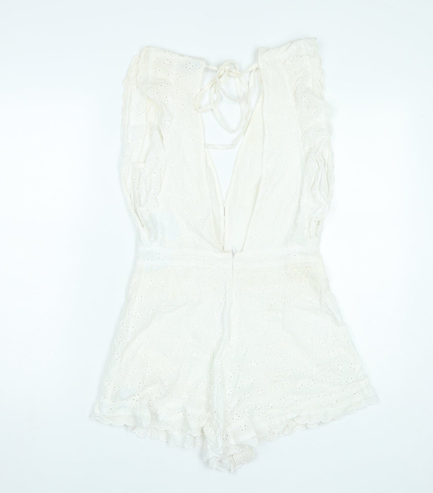 Pull&Bear Women’s Ivory Cotton Lace Playsuit Size 12 Summer Boho Festival
