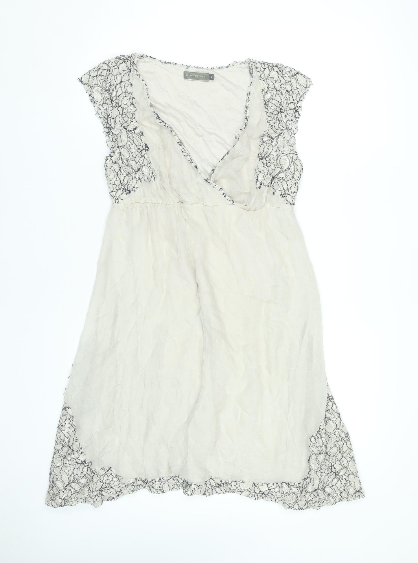 Mint Velvet Women’s Ivory Lace Wrap Dress Size 12 Silk Knee Length