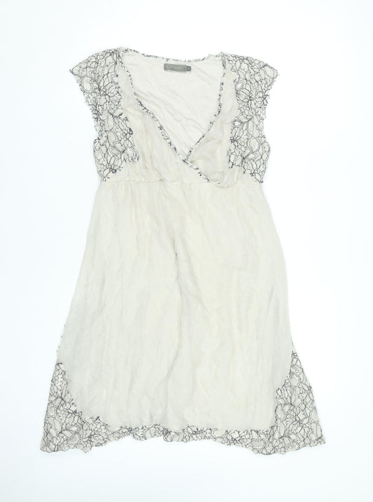 Mint Velvet Women’s Ivory Lace Wrap Dress Size 12 Silk Knee Length