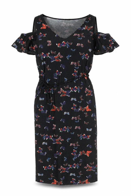 Oasis Women’s Black Butterfly Cold Shoulder Knee Length Sheath Dress Size S