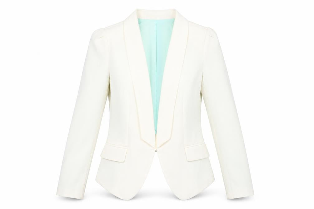 Inspiration Chive Womens Ivory Blazer Jacket L Slim Classic