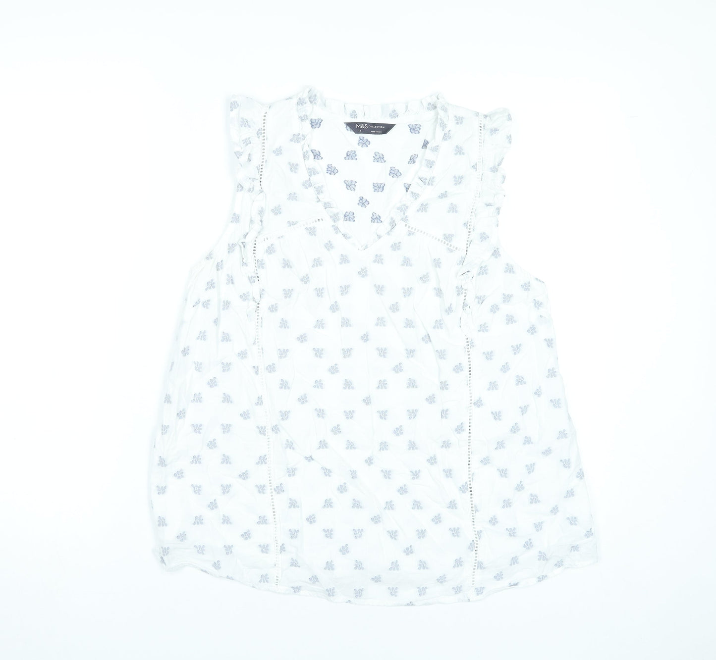 Marks and Spencer Women’s White Floral Ruffle Blouse Size 14