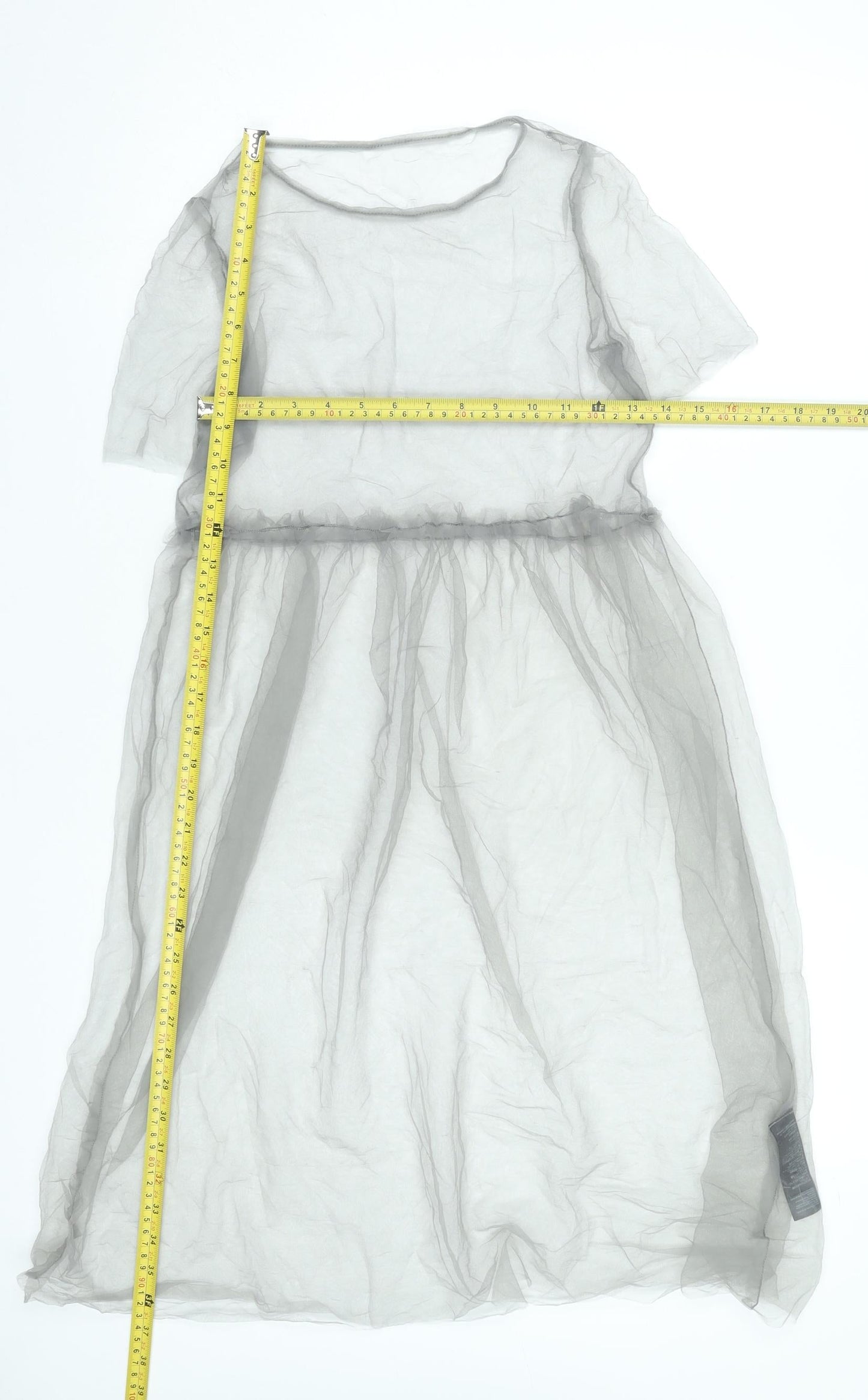 Topshop Women’s Grey Midi Sheath Dress Size 8 Sheer Short Sleeve