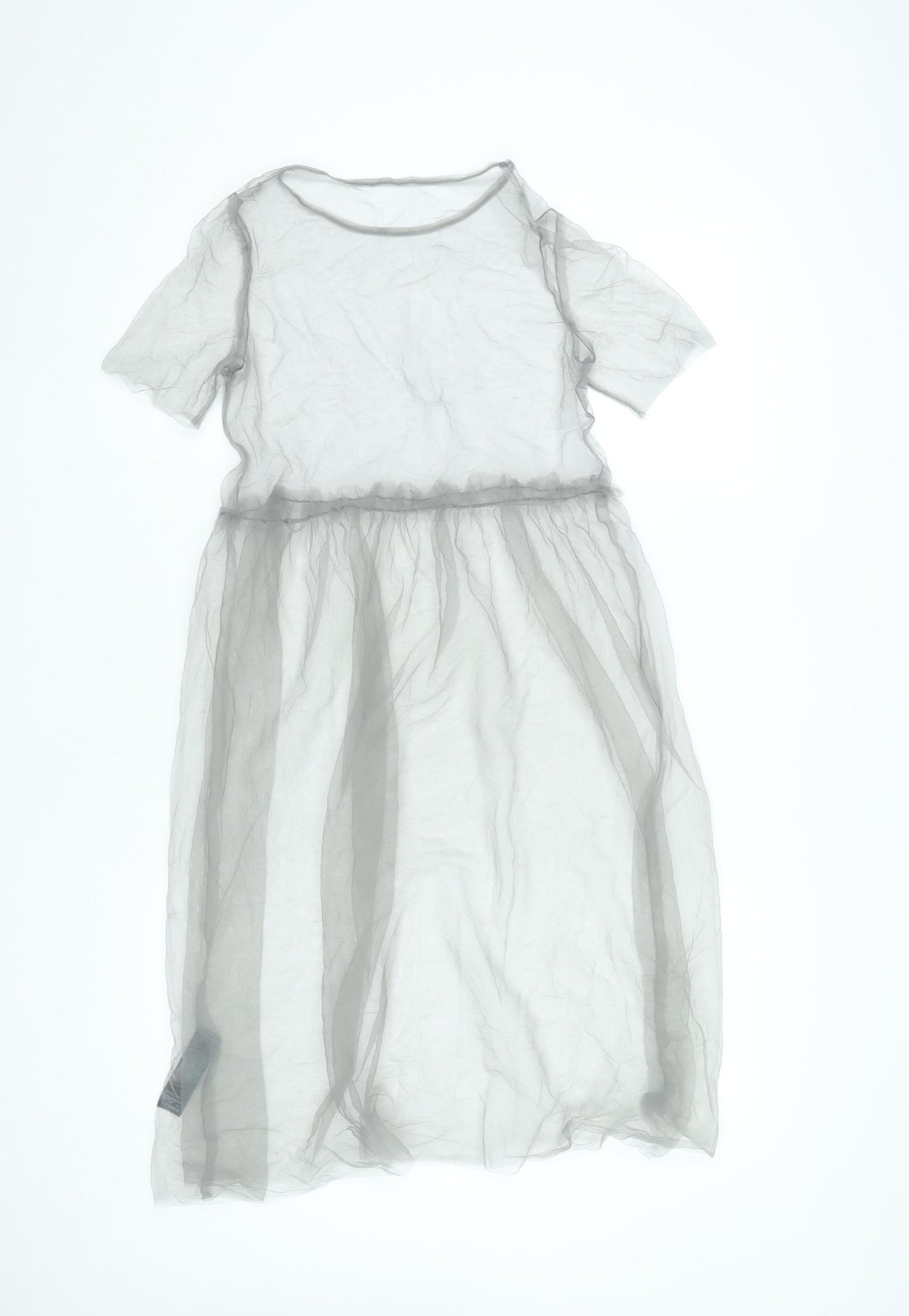 Topshop Women’s Grey Midi Sheath Dress Size 8 Sheer Short Sleeve