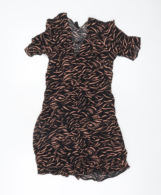 Nobody's Child Women's Black Animal Print Short Bodycon Dress Size 8