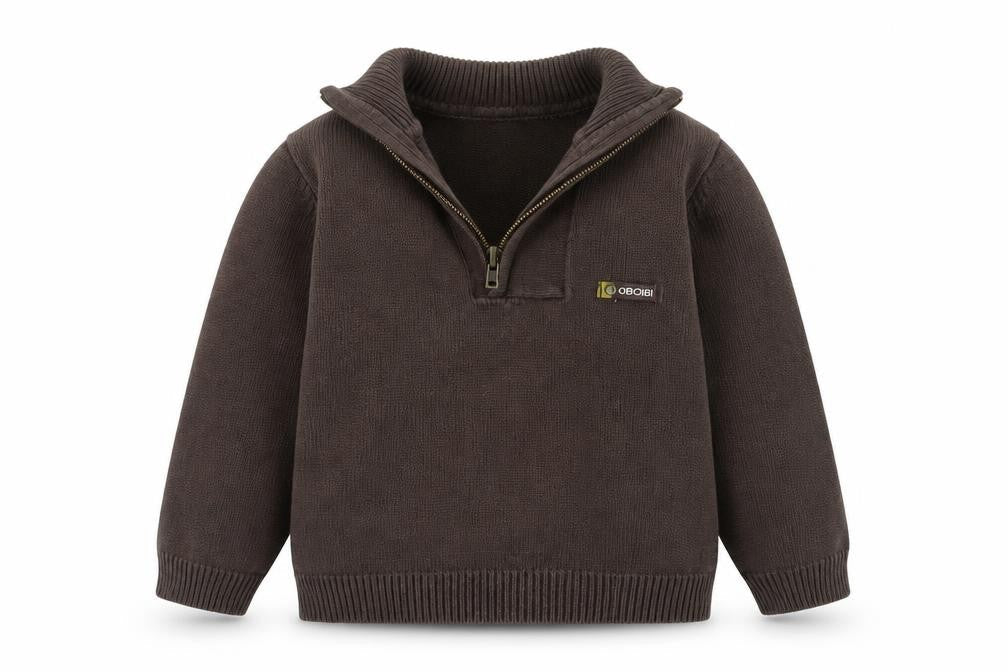 Obaibi Boys Brown Cotton Half Zip Collar Jumper 2 Years