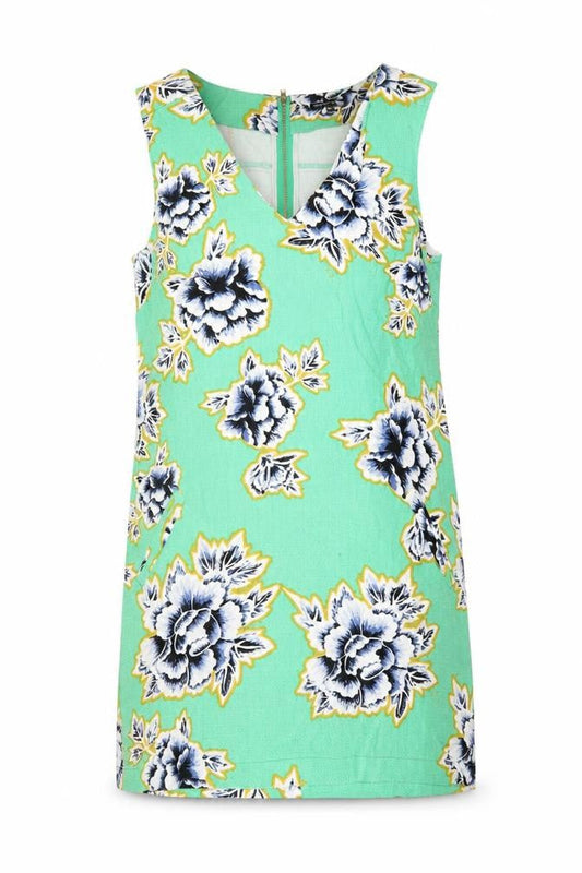 Warehouse Women’s Green Floral Shift Dress UK 12 Sleeveless V-Neck