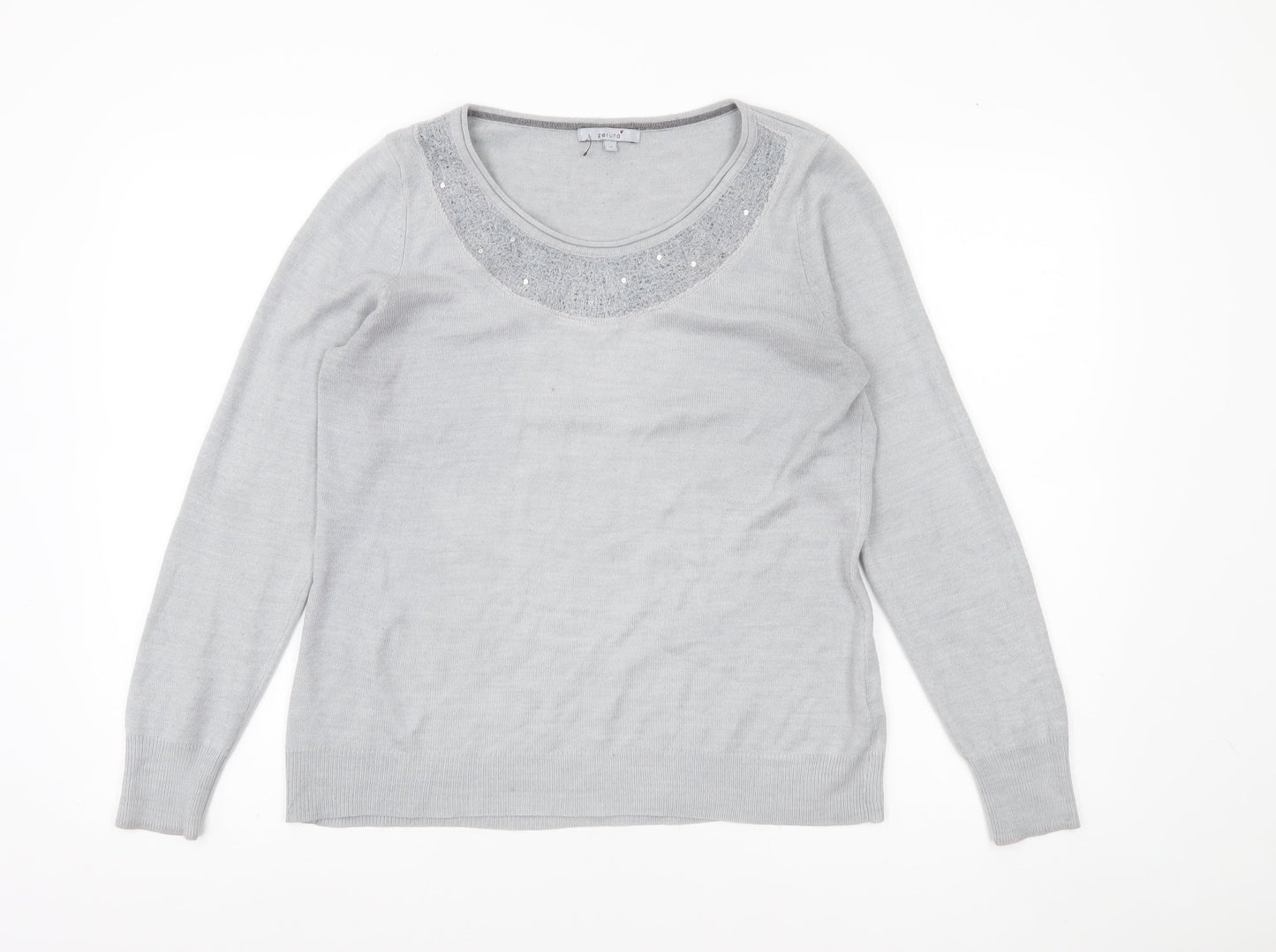 Marks and Spencer Women’s Grey Sequin Scoop Neck Jumper Size 14