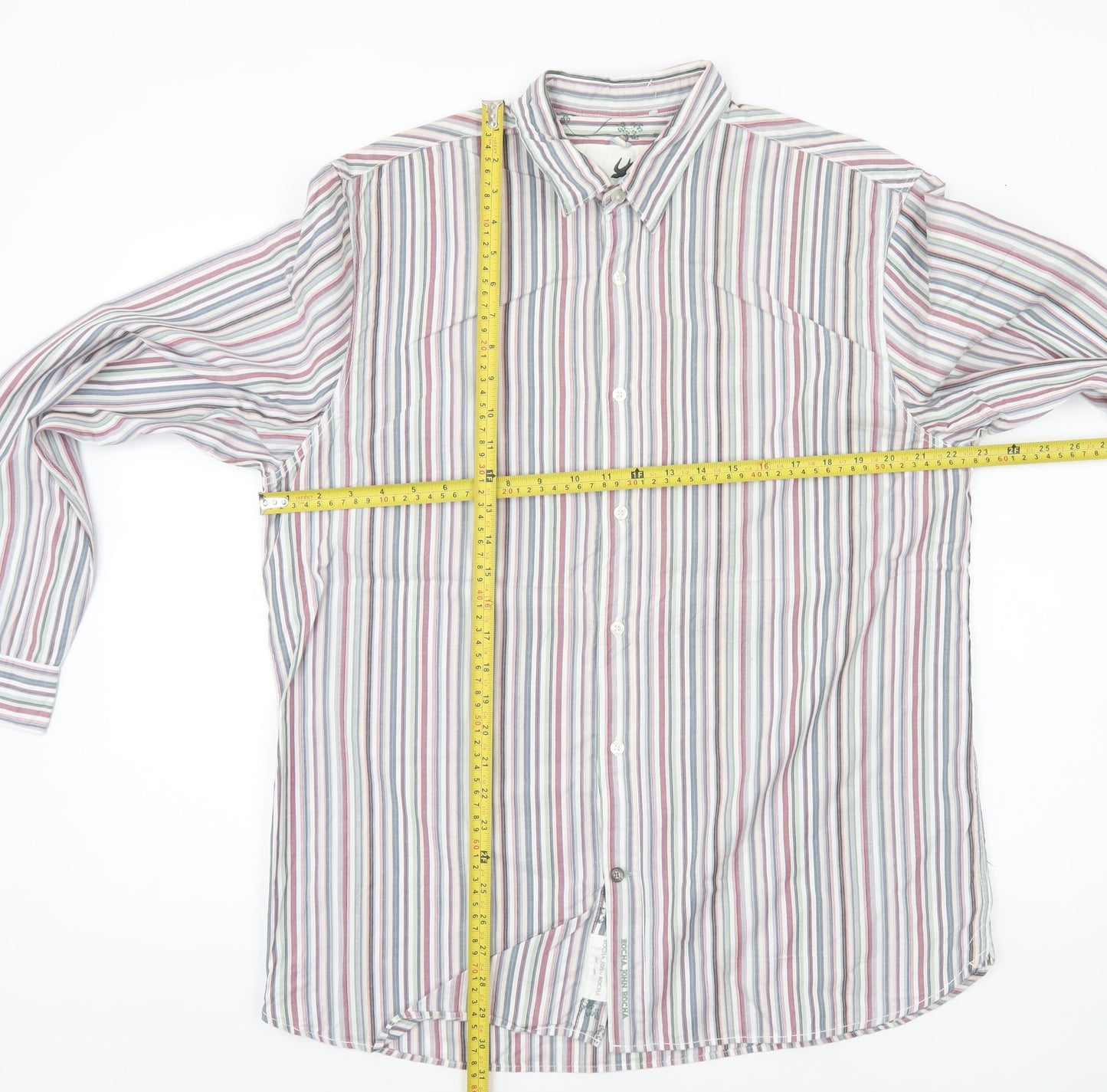 Rocha John Rocha Men's Multicoloured Striped Cotton Shirt L
