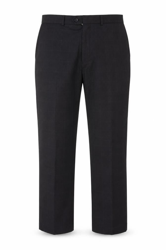 Moss Mens Black 34R Wool Blend Checked Dress Trousers