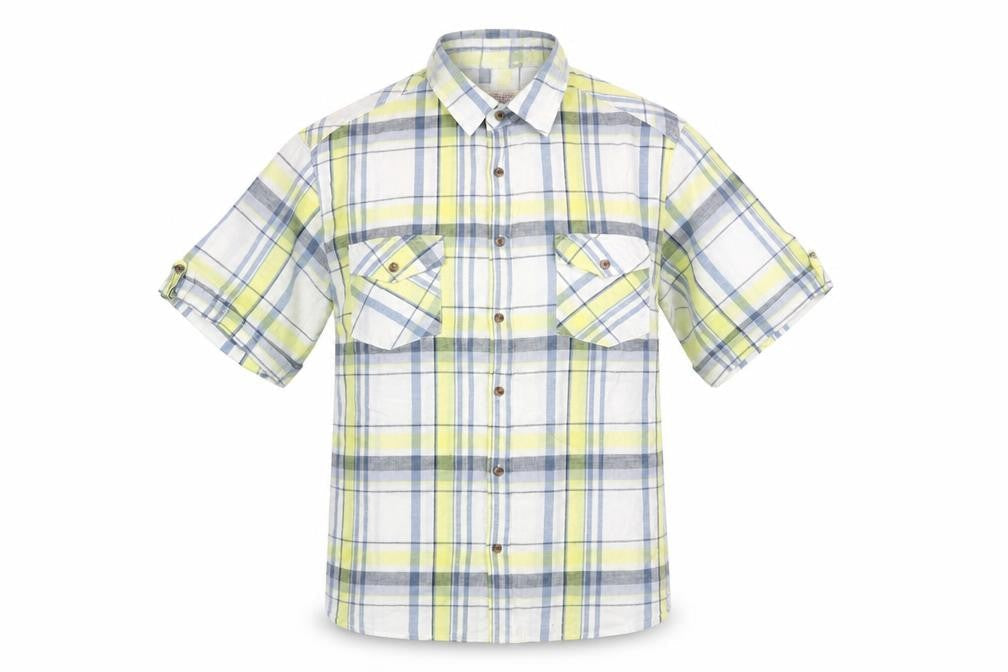 Sandstone Men's Yellow Plaid Cotton Short Sleeve Button-Up Shirt L