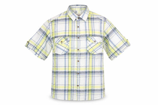 Sandstone Men's Yellow Plaid Cotton Short Sleeve Button-Up Shirt L
