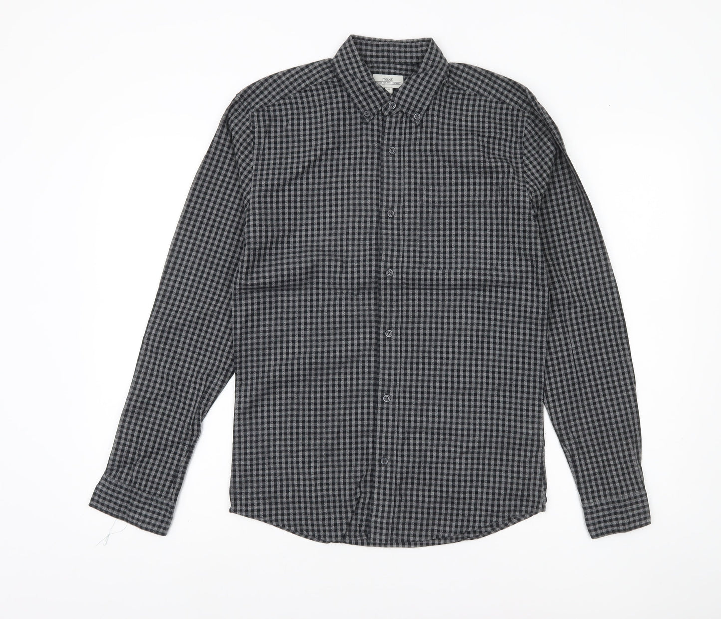 Next Men’s Grey Check Button-Up Shirt XS Regular Fit Cotton