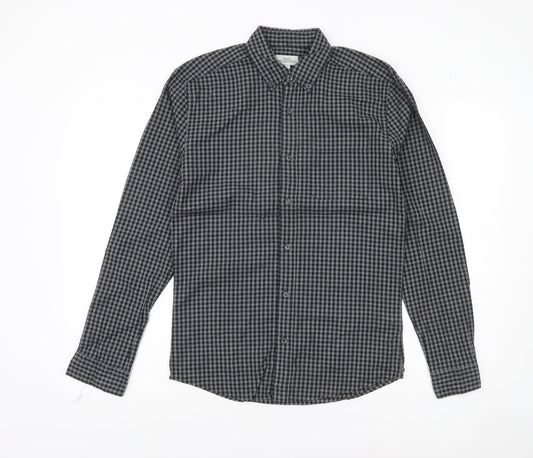 Next Men’s Grey Check Button-Up Shirt XS Regular Fit Cotton