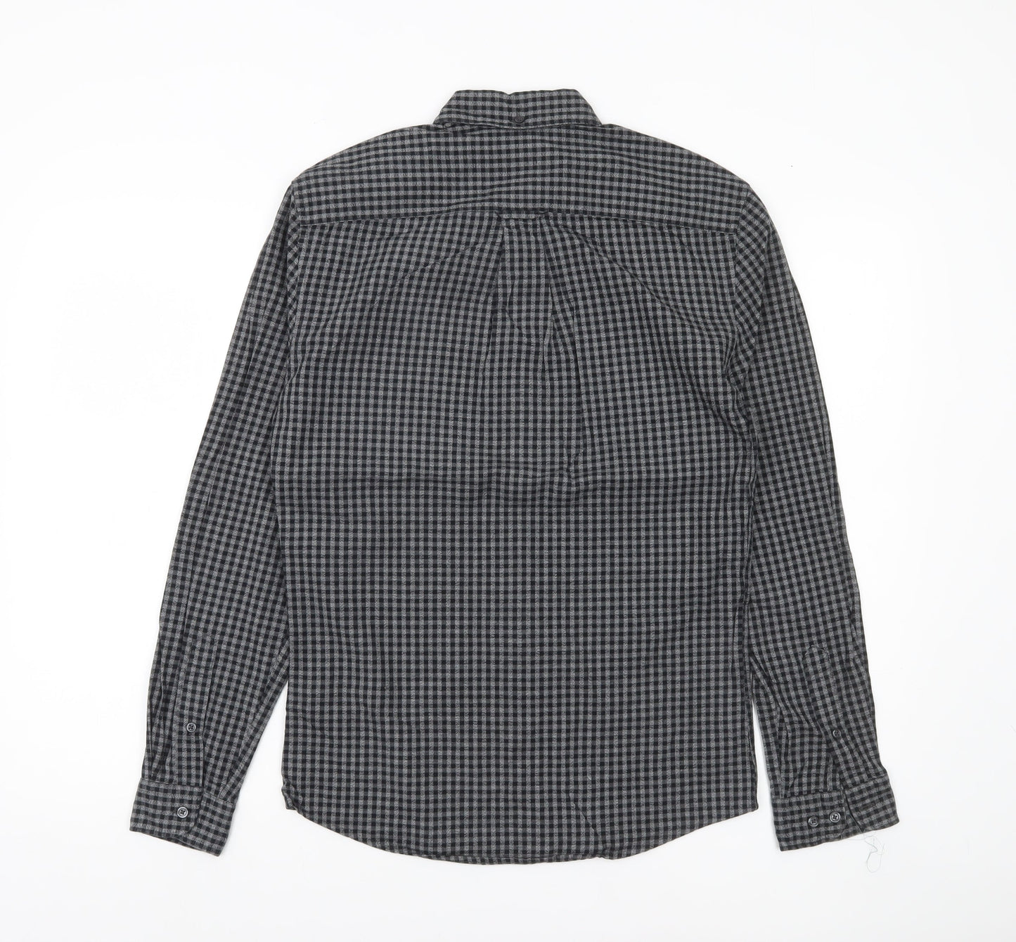 Next Men’s Grey Check Button-Up Shirt XS Regular Fit Cotton