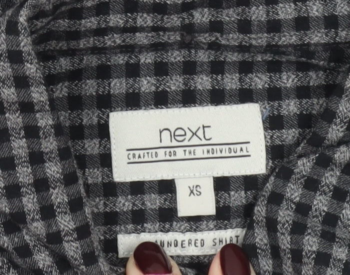 Next Men’s Grey Check Button-Up Shirt XS Regular Fit Cotton