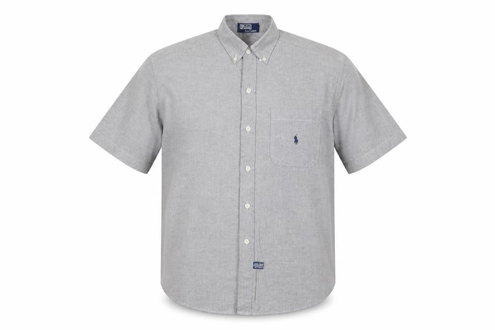 Polo Men’s Grey Cotton Short Sleeve Button-Down Shirt M