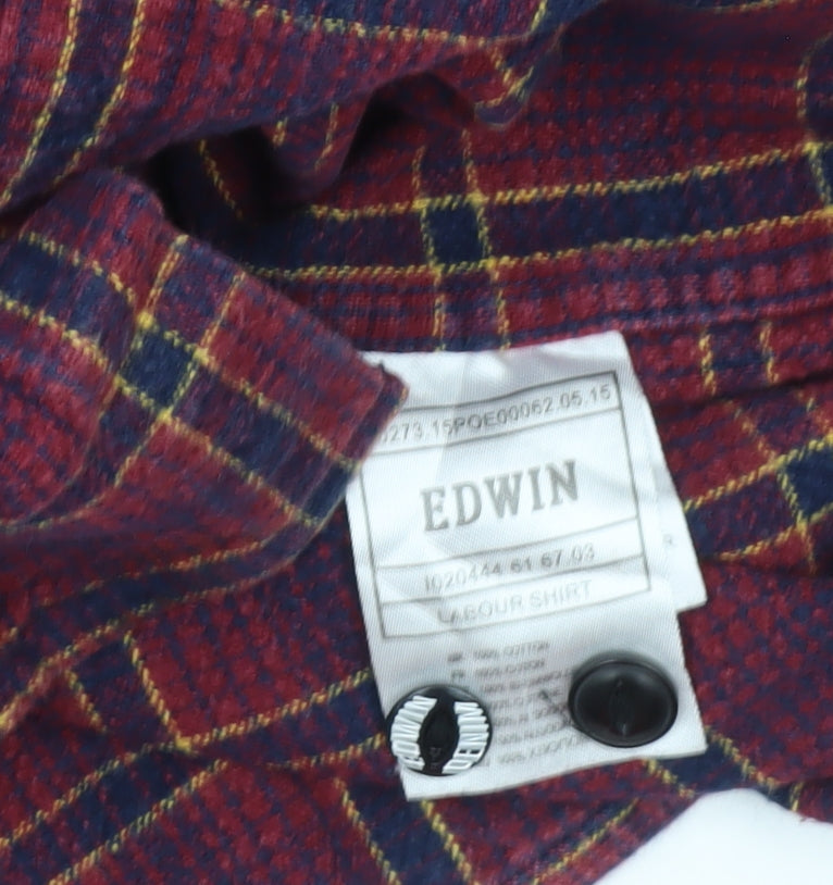 Edwin Men’s Red Flannel Plaid Shirt Size M Long Sleeve Casual