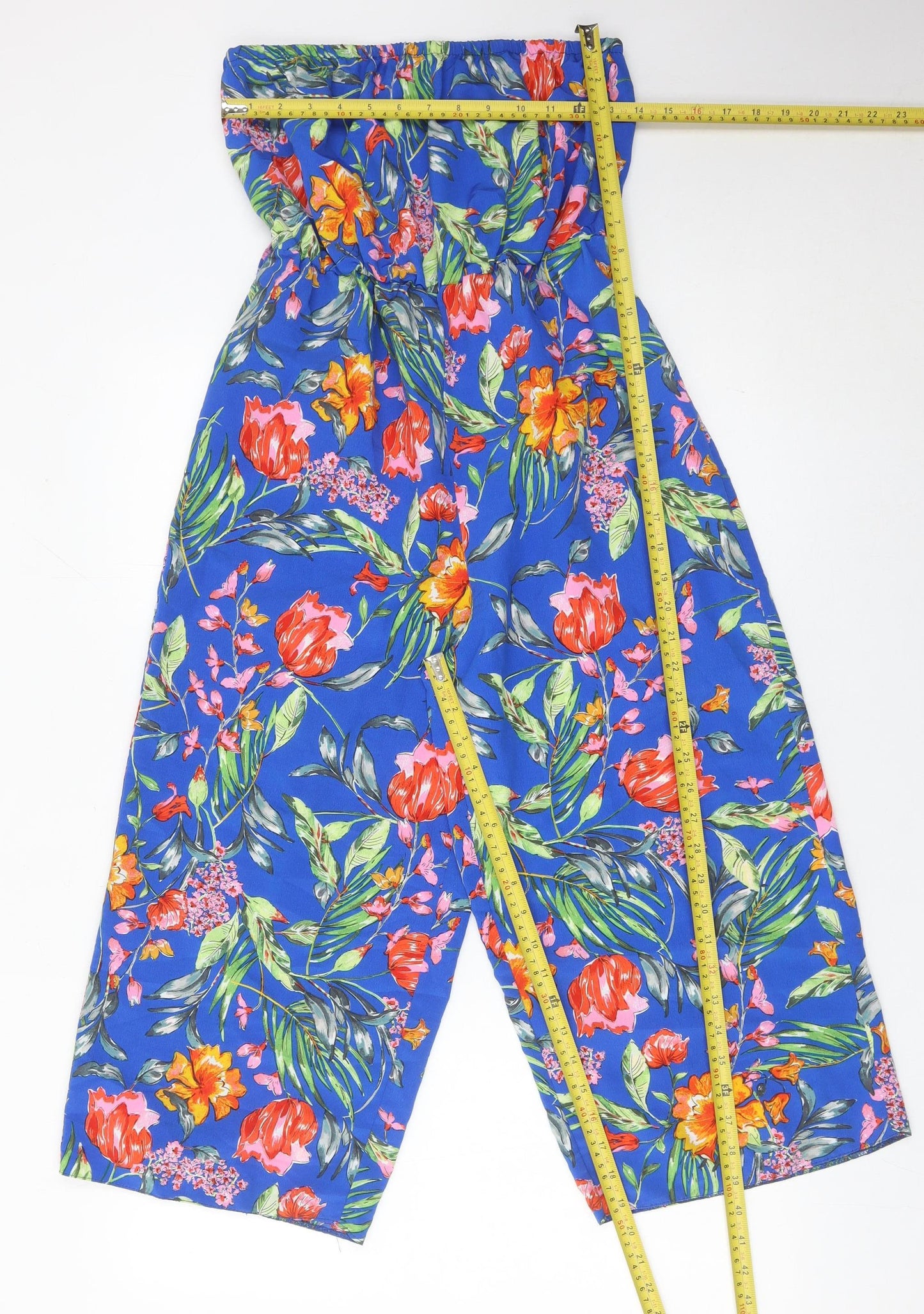 Primark Women’s Multicoloured Floral Strapless Wide-Leg Jumpsuit Size 10