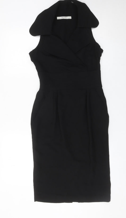 Zara Basic Women’s Black Knee Length Sheath Dress M Collared Workwear