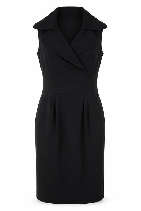 Zara Basic Women’s Black Knee Length Sheath Dress M Collared Workwear